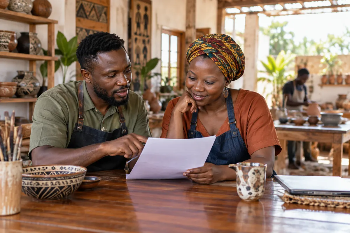 Illustration of business partners reviewing an agreement