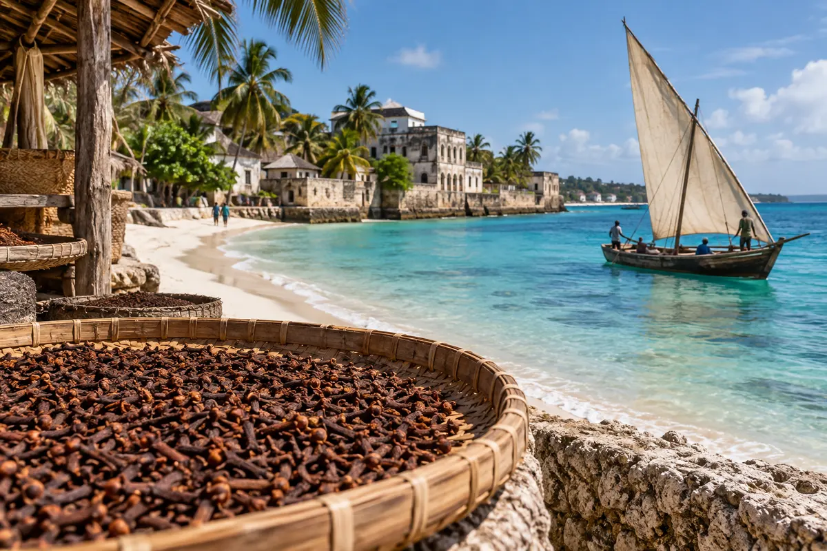 Editorial illustration inspired by Zanzibar’s coast and spice heritage